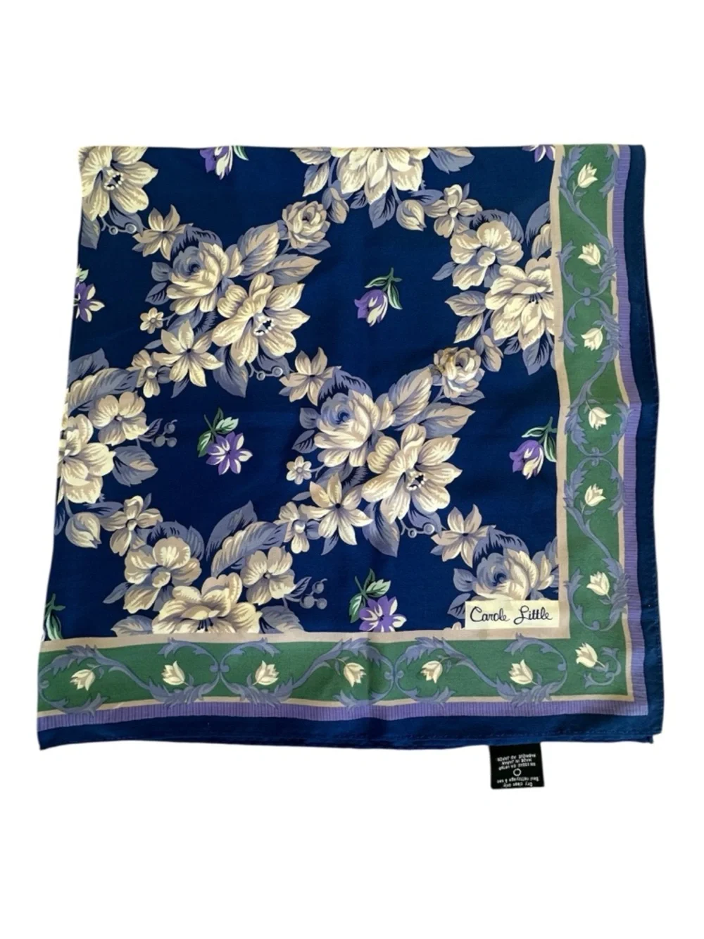 Carole Little Navy, Cream & Lavender Floral 100% Silk Scarf 30”‎ Square